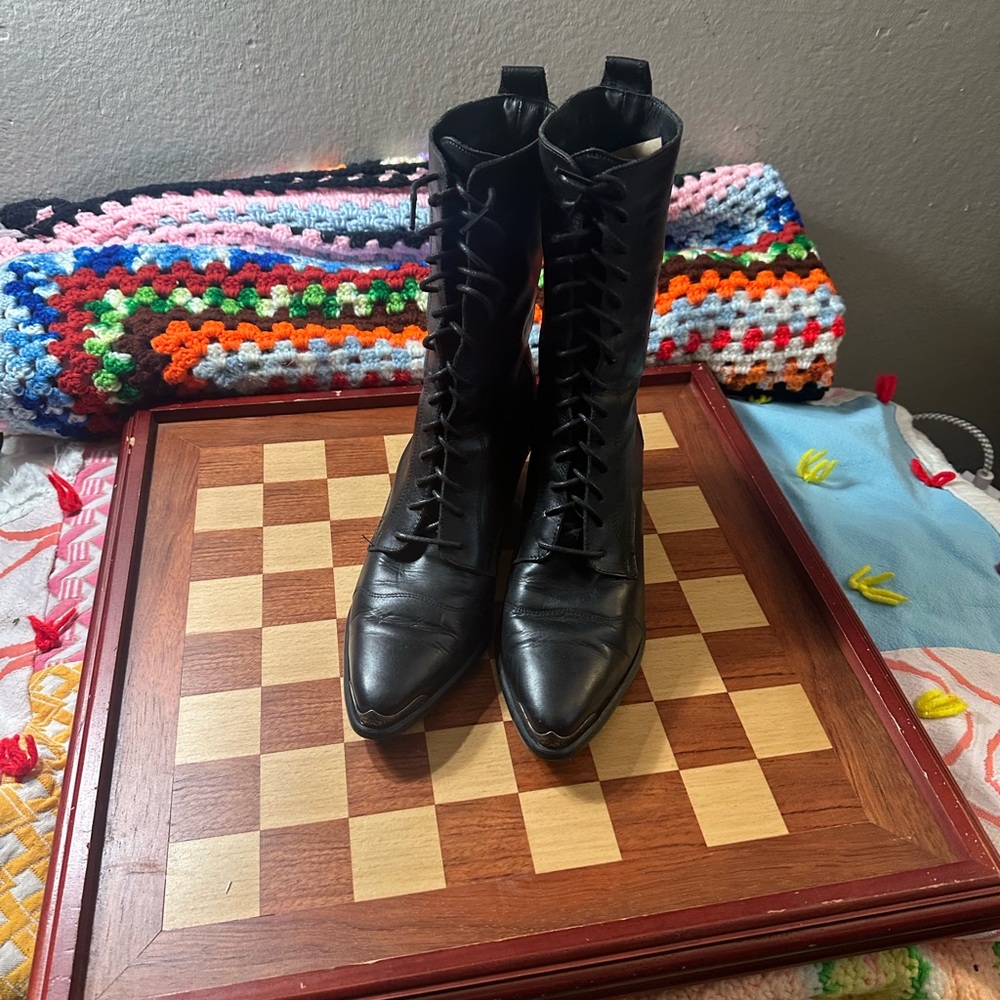 Vintage Dingo Black Leather Lace-Up Ankle Boots size 9 women’s